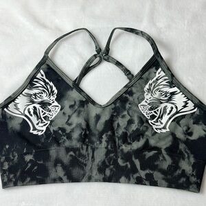 Darc Sport Wolf Graphic Seamless Sports Bra Sage Black Marble Tie Dye Racerback